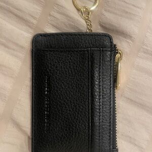 Black Leather Card Holder with Gold Accents